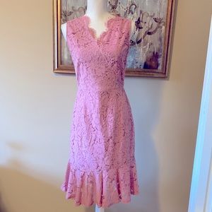 Sleeveless pink ruffle lace dress